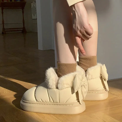 Plush Bow Snow Boots