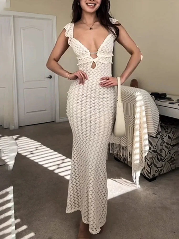 Elara Deep V Neck Dress