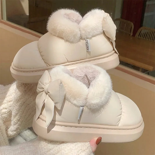 Plush Bow Snow Boots