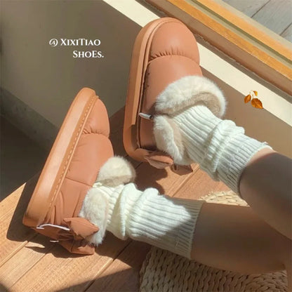 Plush Bow Snow Boots