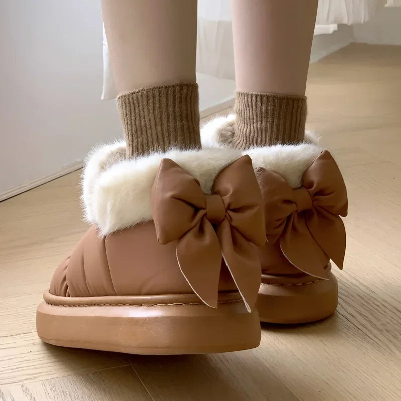 Plush Bow Snow Boots