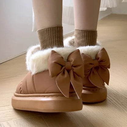 Plush Bow Snow Boots