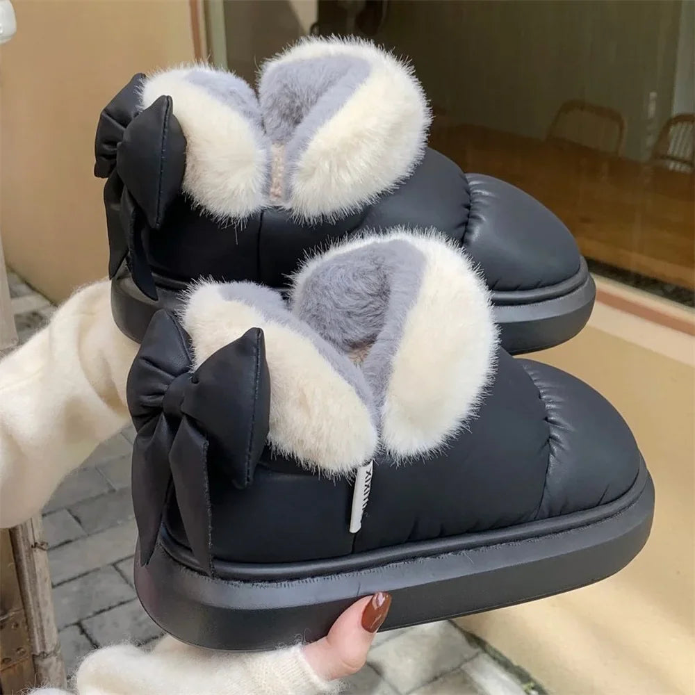 Plush Bow Snow Boots