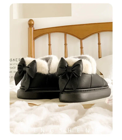 Plush Bow Snow Boots